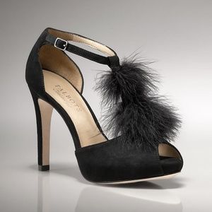 Talbot Elana Suede Leather Feather T Strap Pumps